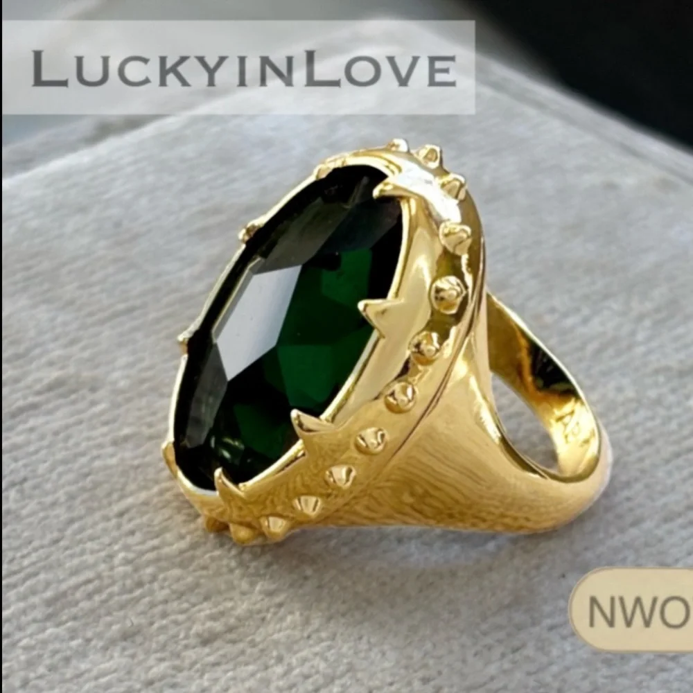 ALEXIS BITTAR• Georgian Gold & Oversized Green Tourmaline Color Ring